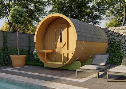 Saunabarrel Thermo wood Ï220cm 350cm lang