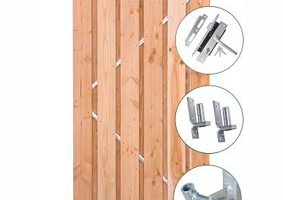 Tuindeur Privacy 195x120cm recht douglas met rvs slot + ijzeren frame
