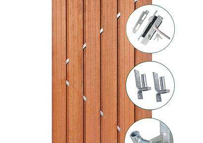 Tuindeur Privacy 195x120cm recht hardhout met rvs slot + ijzeren frame