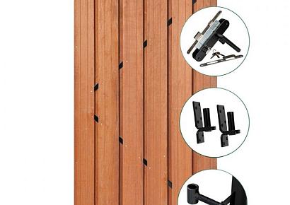 Tuindeur Privacy 195x90cm recht hardhout met zwart slot + zwart ijzeren frame