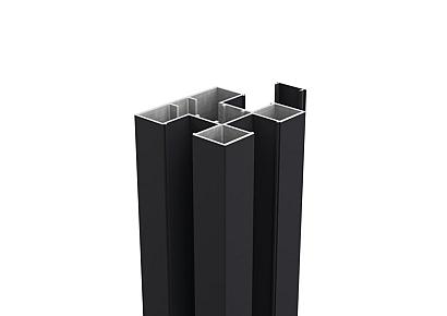 Boston alu H paal zwart 7,5x7,5x250cm incl. alu afwerkingsprofiel 0,4x2,4x250cm RAL9005