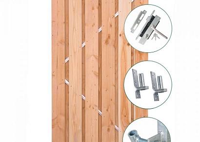 Tuindeur Privacy 195x150cm recht douglas met rvs slot + ijzeren frame
