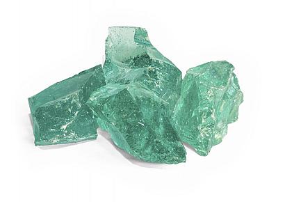 Glas turquoise brokken 10-30cm gaasbox a 900kg