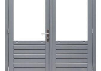 Hardhouten dubbele 1-ruits glasdeur Prestige met dubbelglas 202x221cm grijs gegrond