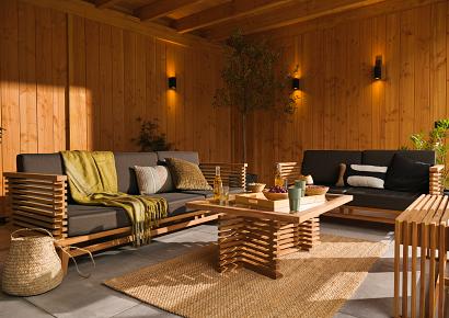 Loungeset Riverside 2-zits bank 150x80x83cm teak met antraciet kussen