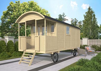 Zigeunerwagen 600cm incl. Veranda Johnny met vooringang excl. Onderstel