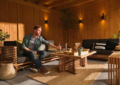 Loungeset Riverside 3-zits bank 220x80x83cm teak met antraciet kussen