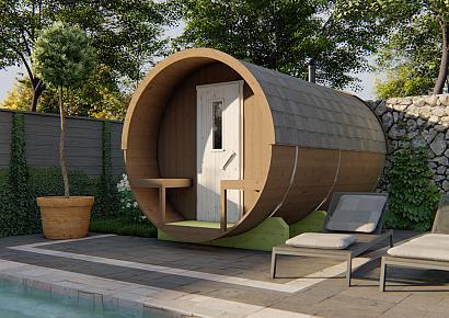 Saunabarrel Thermo wood Ï220cm 350cm lang