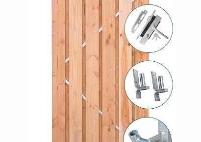 Tuindeur privacy 195x100cm recht douglas met rvs slot + ijzeren frame