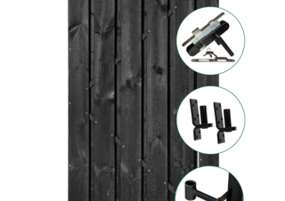 Tuindeur Privacy 195x120cm recht zwart met rvs slot + ijzeren frame