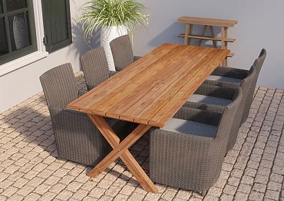 Tuintafel Rustiek 350x100x78cm teak met kruispoten
