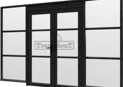 Steel Look raam 340,5x220cm zwart module E-03 met dubbele openslaande deuren