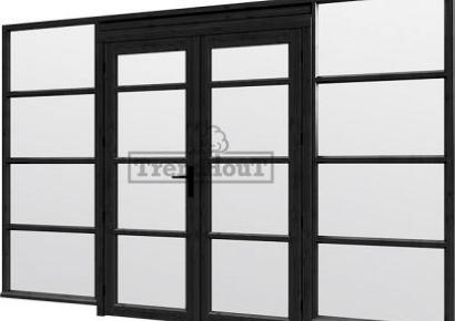 Steel Look raam 340,5x220cm zwart module E-04 met dubbele openslaande deuren
