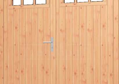 Opgeklampte deur dubbel 176x195cm+kozijn 190x202cm+bovenraam onbeh  incl losse voorzetroede, enkel glas, excl hang- en sluitwerk